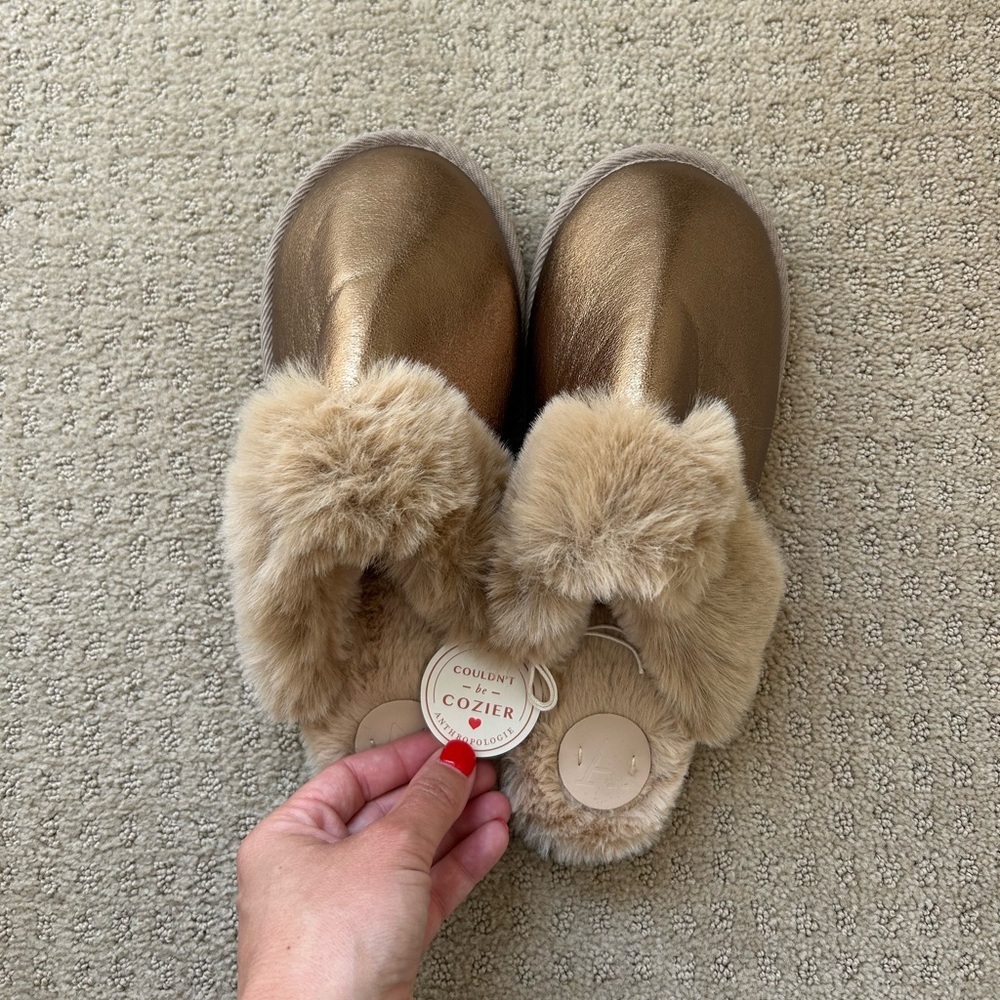 Gold Faux Fur Slippers
